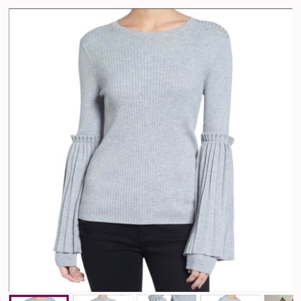 Chelsea28 Light Gray Pleated Bell Sleeve Sweater size S